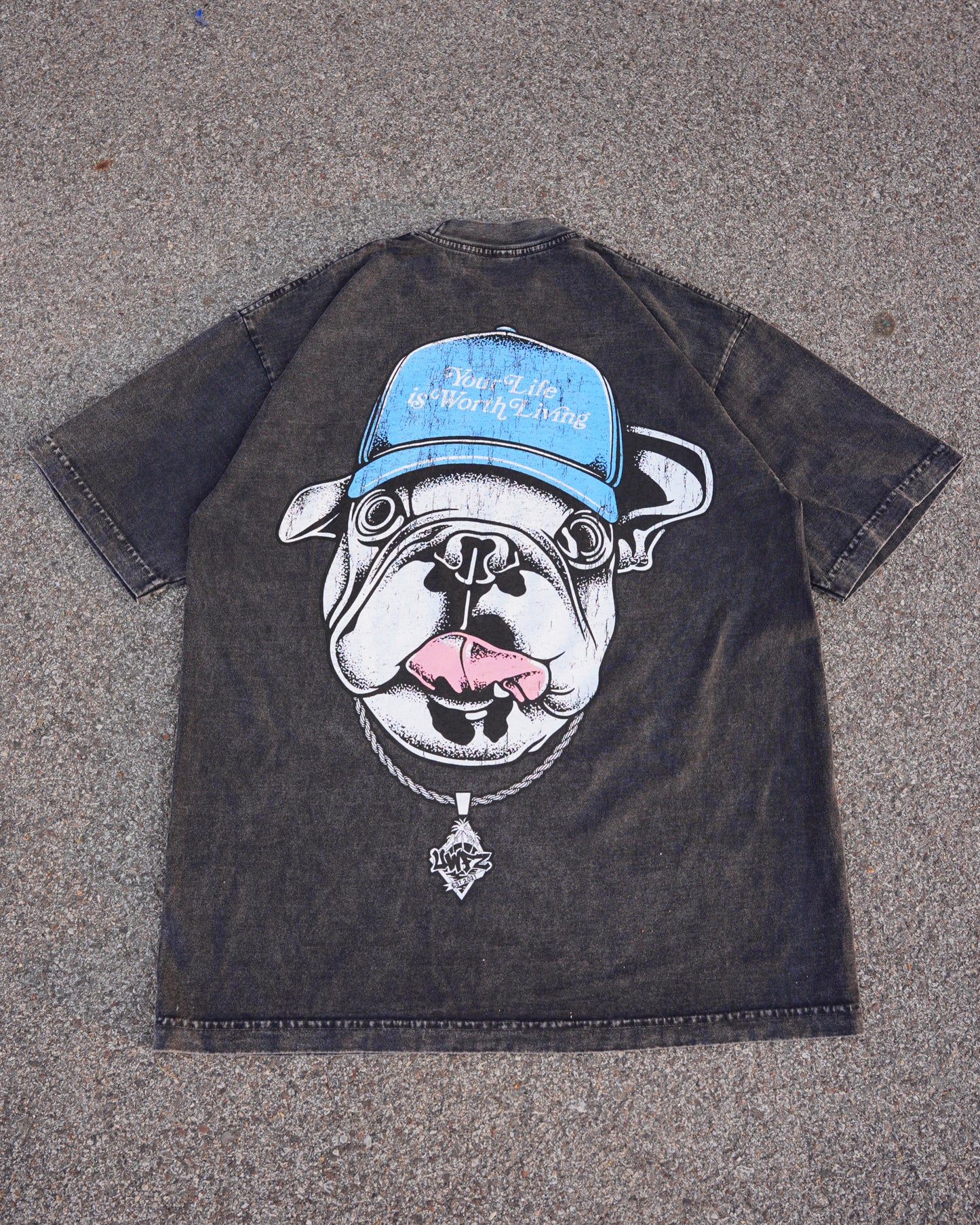 Mineral Wash Black + Blue DAWG "YOUR LIFE IS WORTH LIVING" Heavy Weight T-shirt