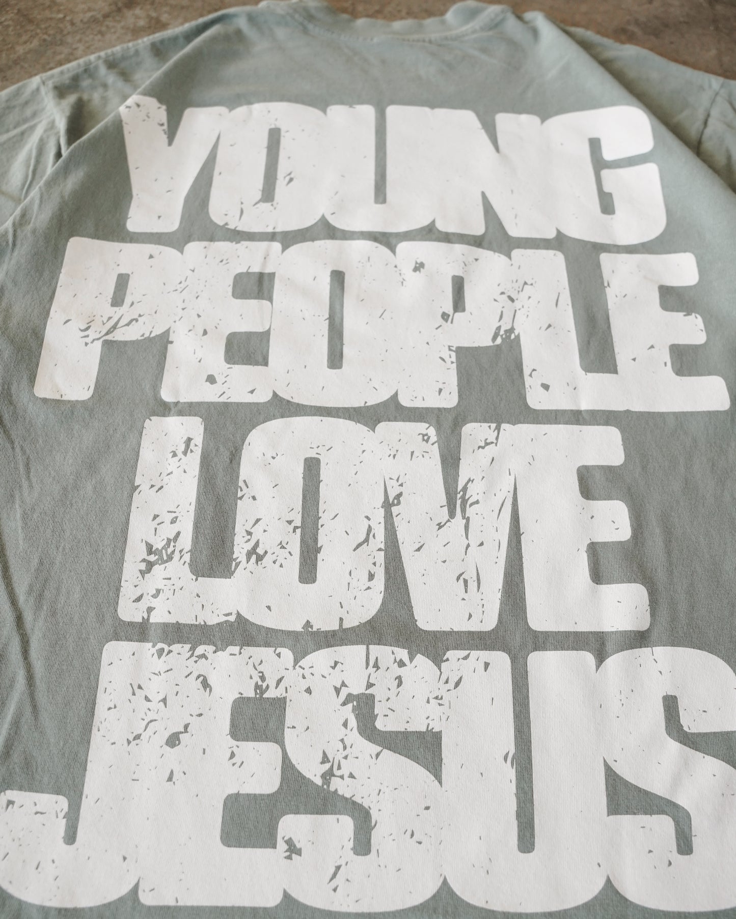 Sage "YOUNG PEOPLE LOVE JESUS" Heavyweight T-Shirt