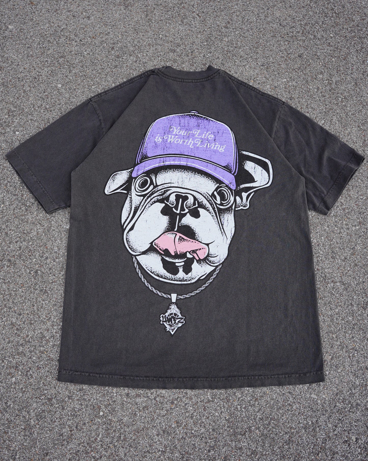 Vintage Black + Lavender DAWG "YOUR LIFE IS WORTH LIVING" Heavy Weight T-shirt