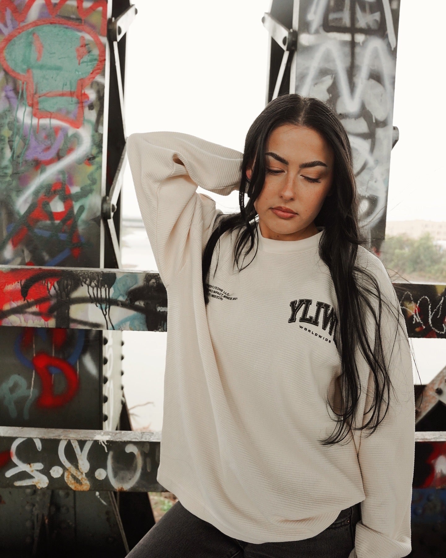 Cream + Black "YOUR LIFE IS WORTH LIVING" Thermal Long Sleeve (LIMITED)