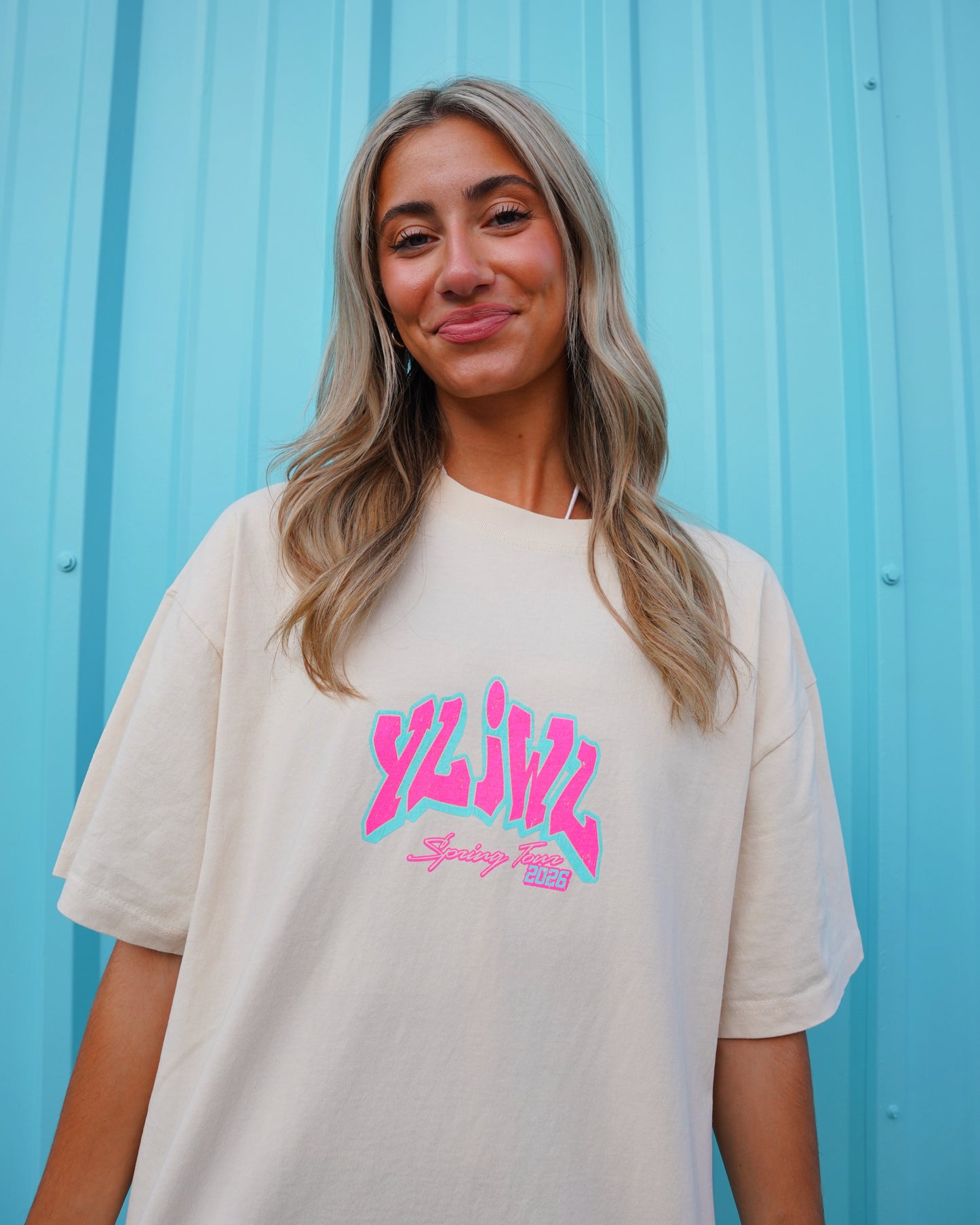 Pink + Teal on Cream YLIWL "Spring Tour 2026" T-Shirt