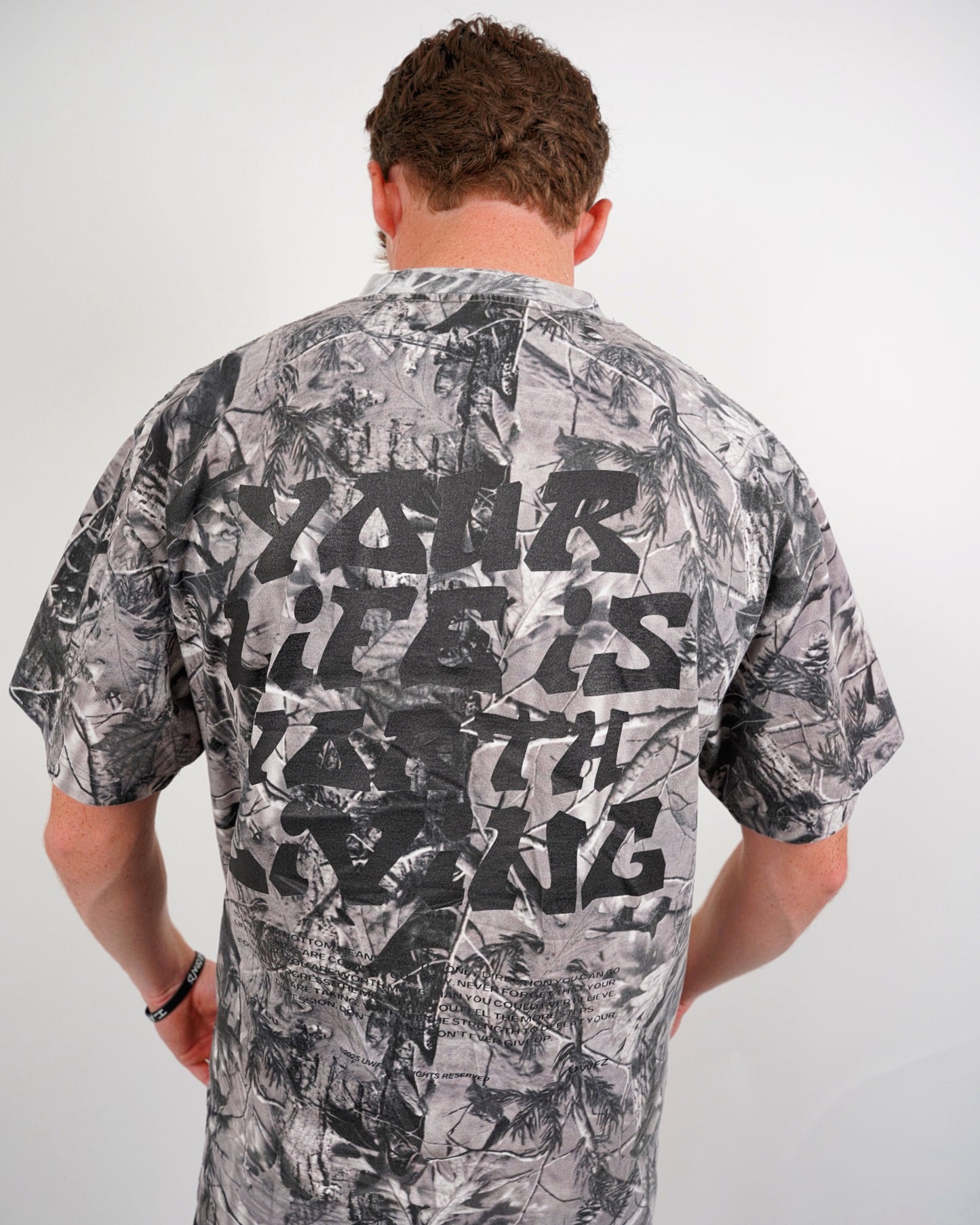 Black + B&W Camo "Your Life is Worth Living" Heavy Weight T-Shirt