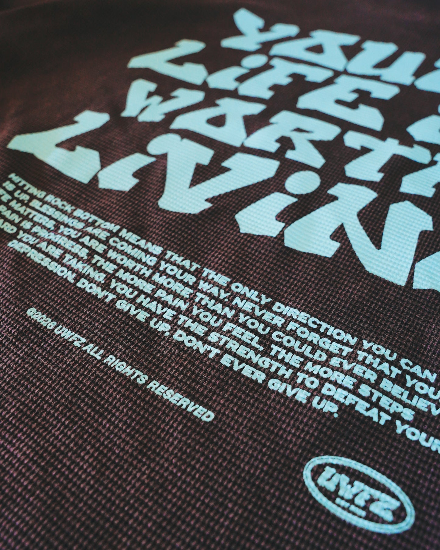 Vintage Black + Teal "YOUR LIFE IS WORTH LIVING" Thermal Long Sleeve (LIMITED)