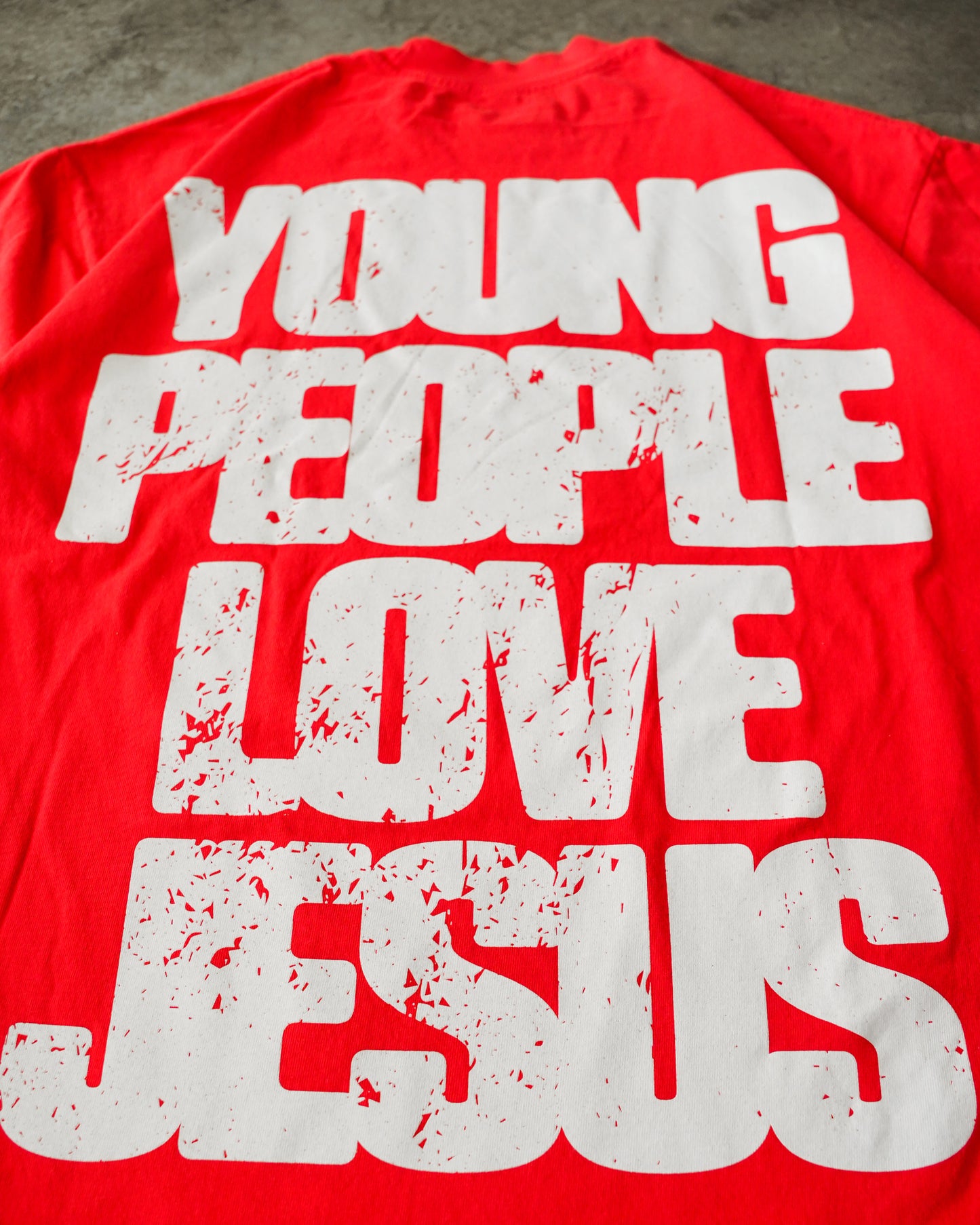 Red "YOUNG PEOPLE LOVE JESUS" Heavyweight T-Shirt