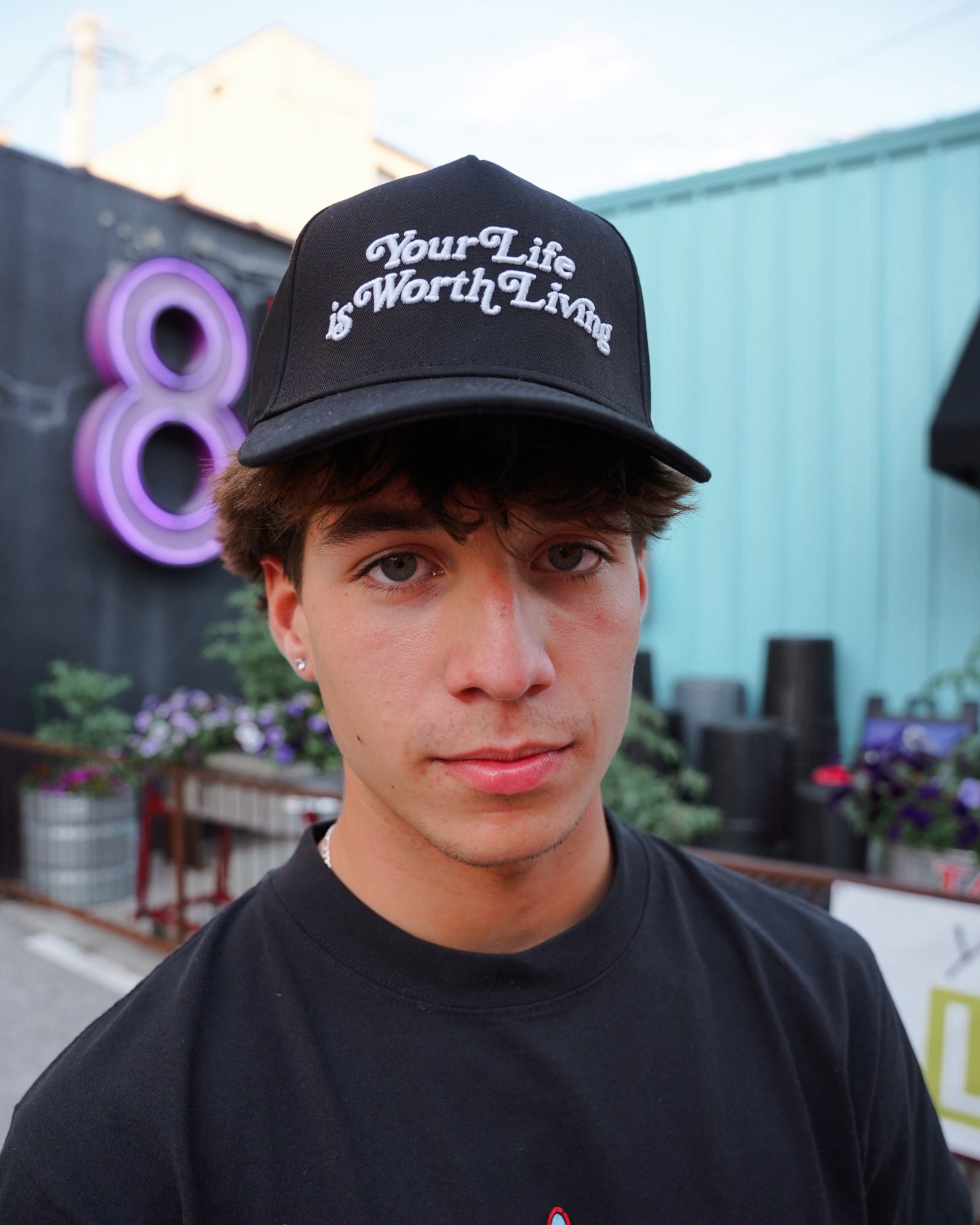 Black "YOUR LIFE IS WORTH LIVING" Snapback Hat