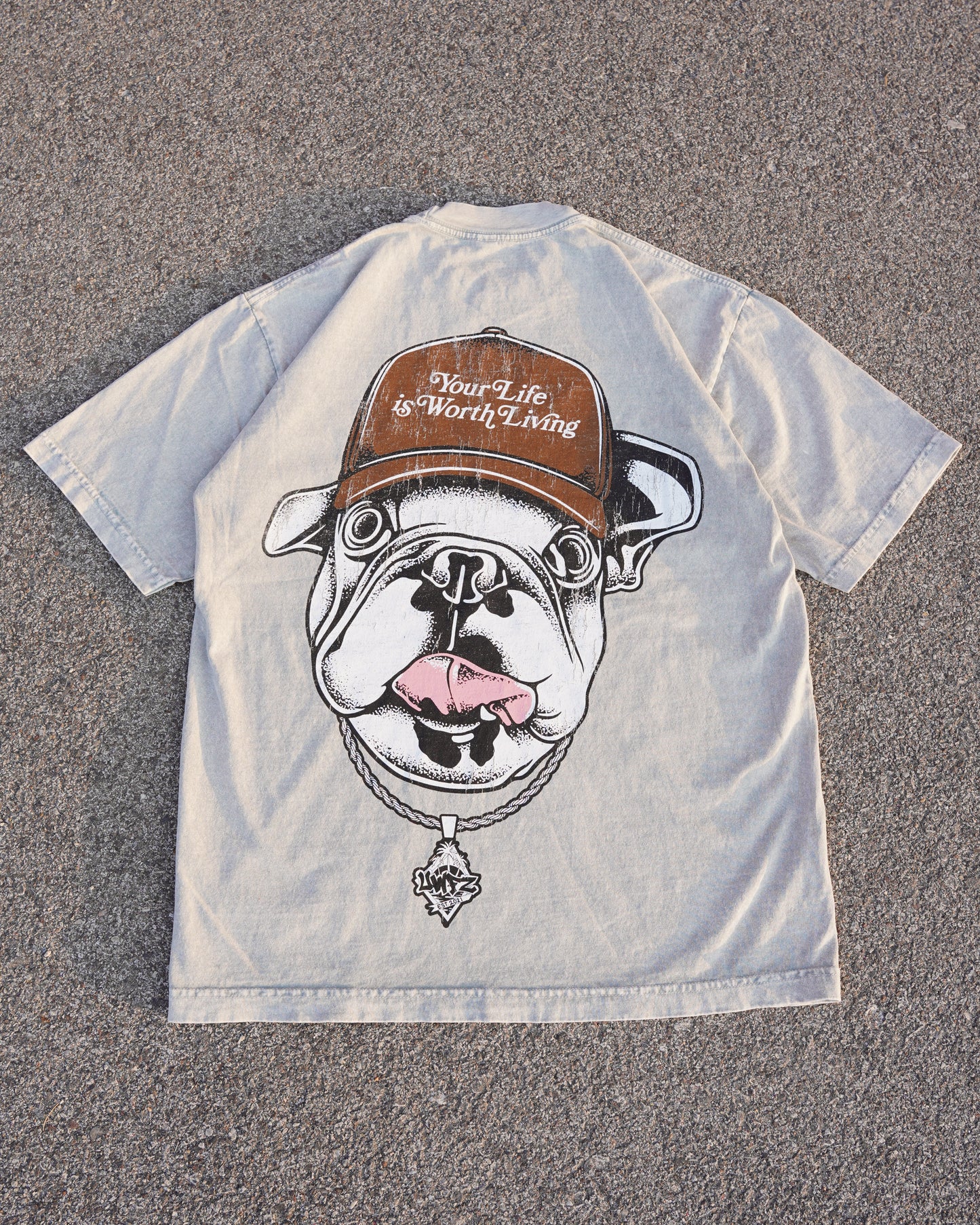 Limestone + Brown DAWG "YOUR LIFE IS WORTH LIVING" Heavy Weight T-shirt