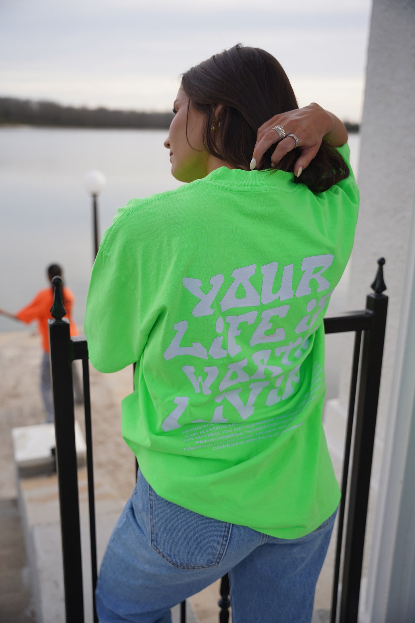 YOUR LIFE IS WORTH LIVING HEAVYWEIGHT TEE - NEON GREEN