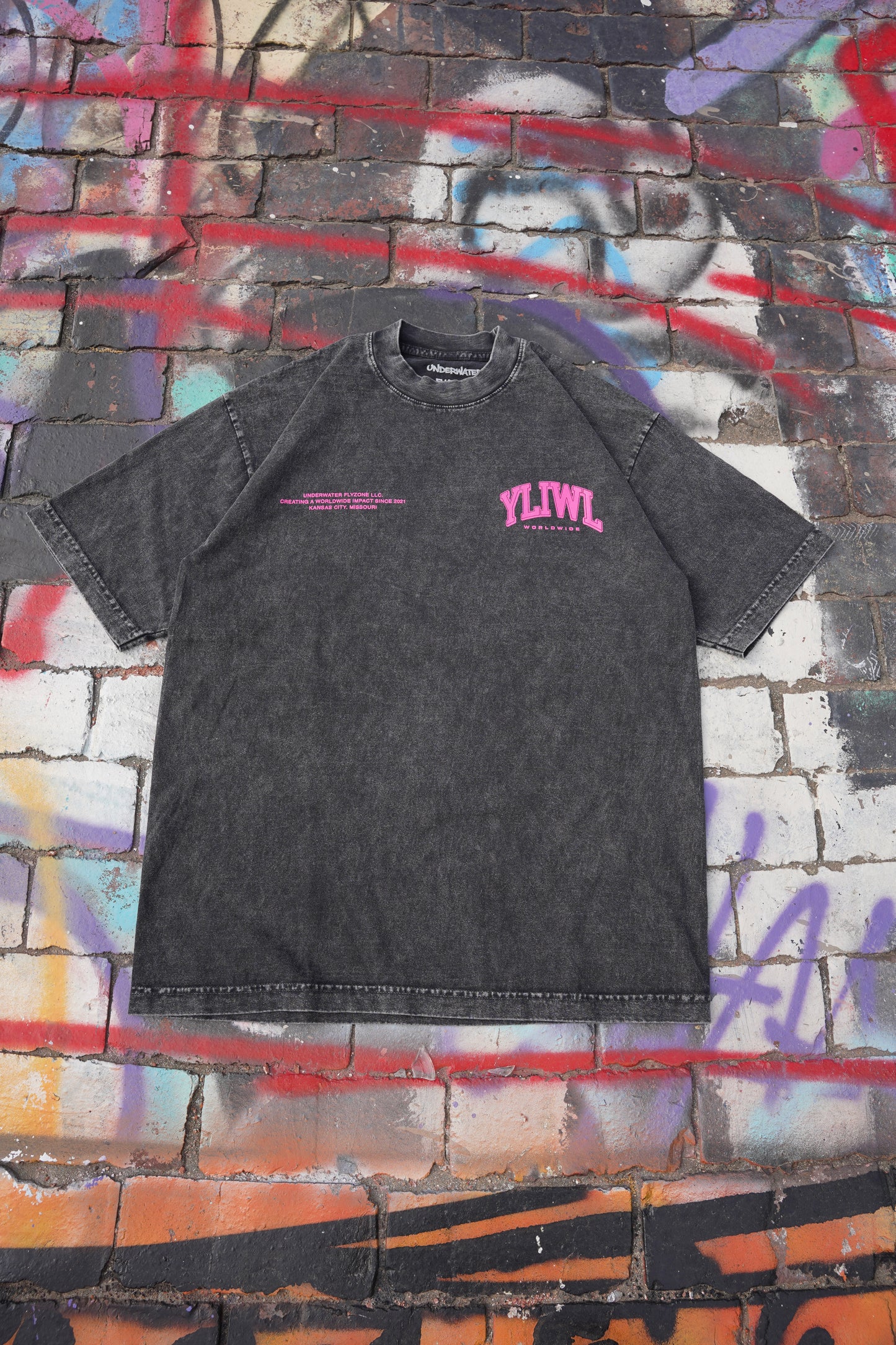 Mineral Wash Black + Pink "YOUR LIFE IS WORTH LIVING" Heavy Weight T-Shirt