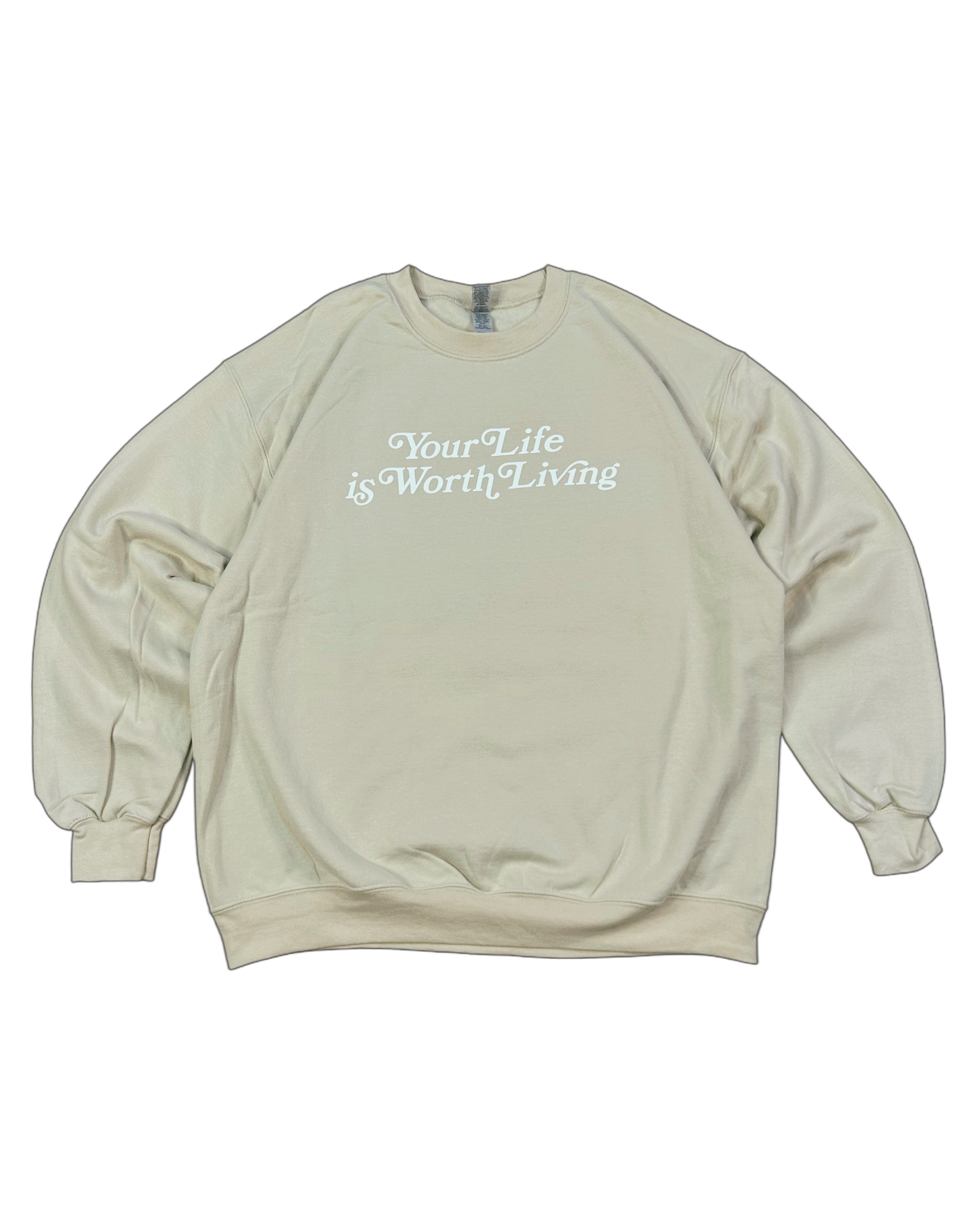 Sand "YOUR LIFE IS WORTH LIVING" Lightweight Crewneck