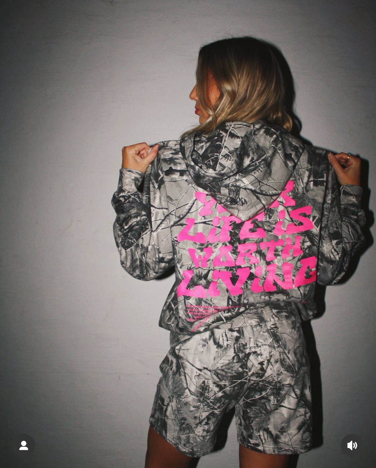 Pink B&W Camo "YOUR LIFE IS WORTH LIVING" Hoodie (Limited - 100% Cotton)