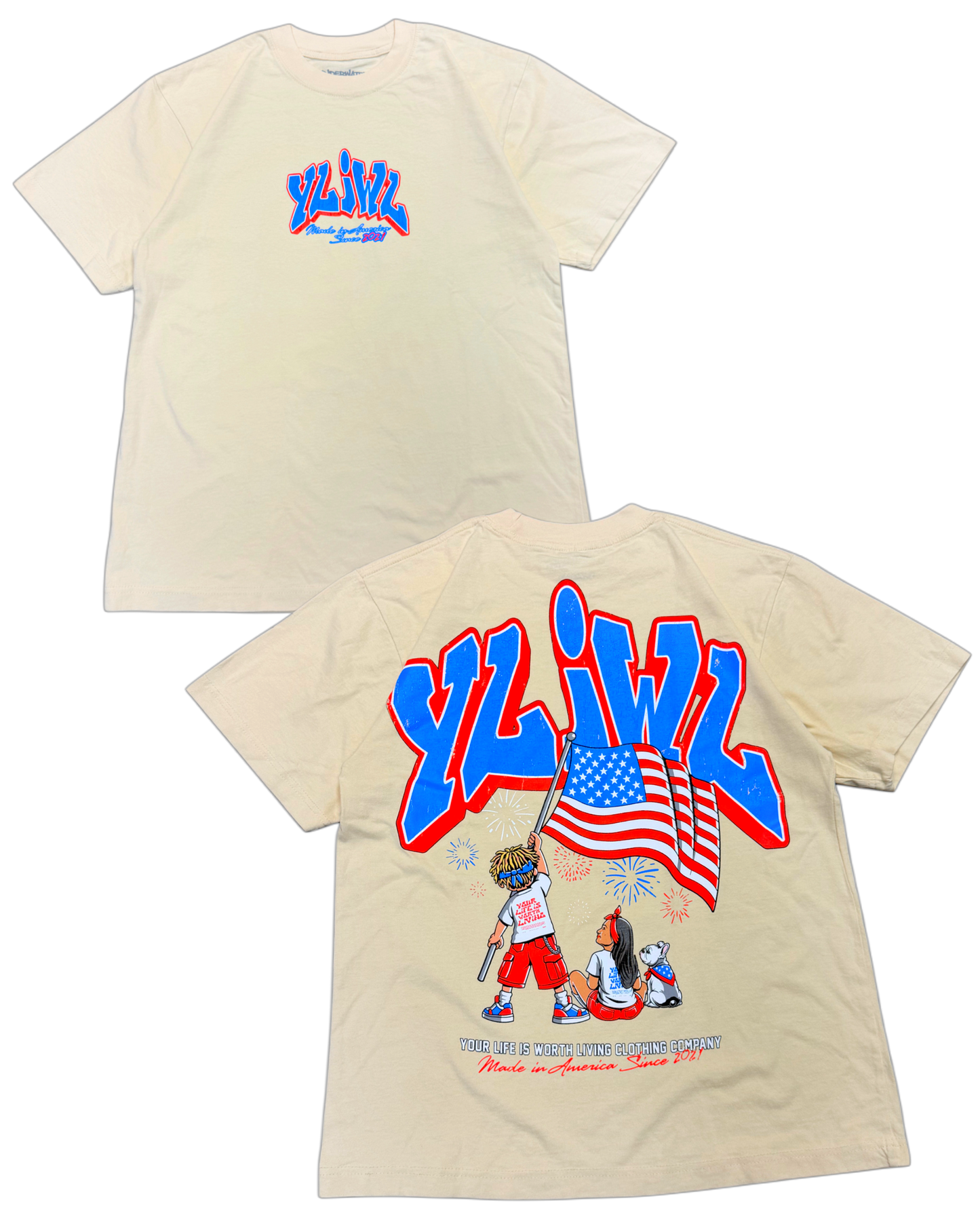 Cream "MADE IN AMERICA" YLWIL T-Shirt
