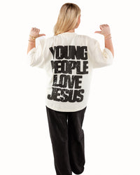 Cream + Black "YOUNG PEOPLE LOVE JESUS" Oversized T-Shirt