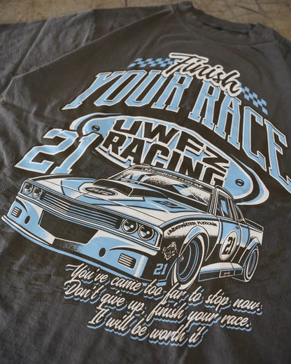 Vintage Black + Powder Blue “FINISH YOUR RACE" T-Shirt