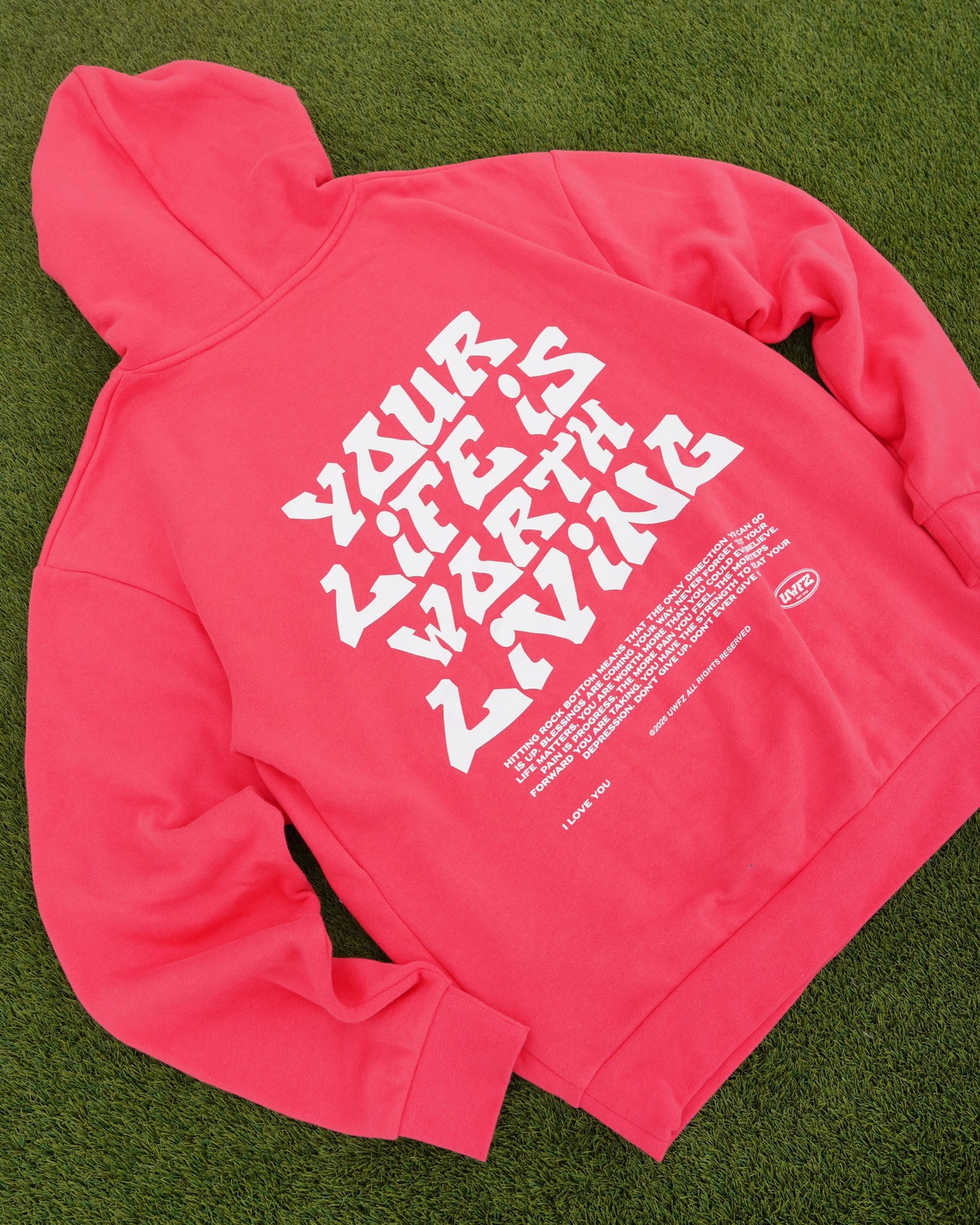 Watermelon "YOUR LIFE IS WORTH LIVING" Hoodie (Mid-Light Weight Hoodie)