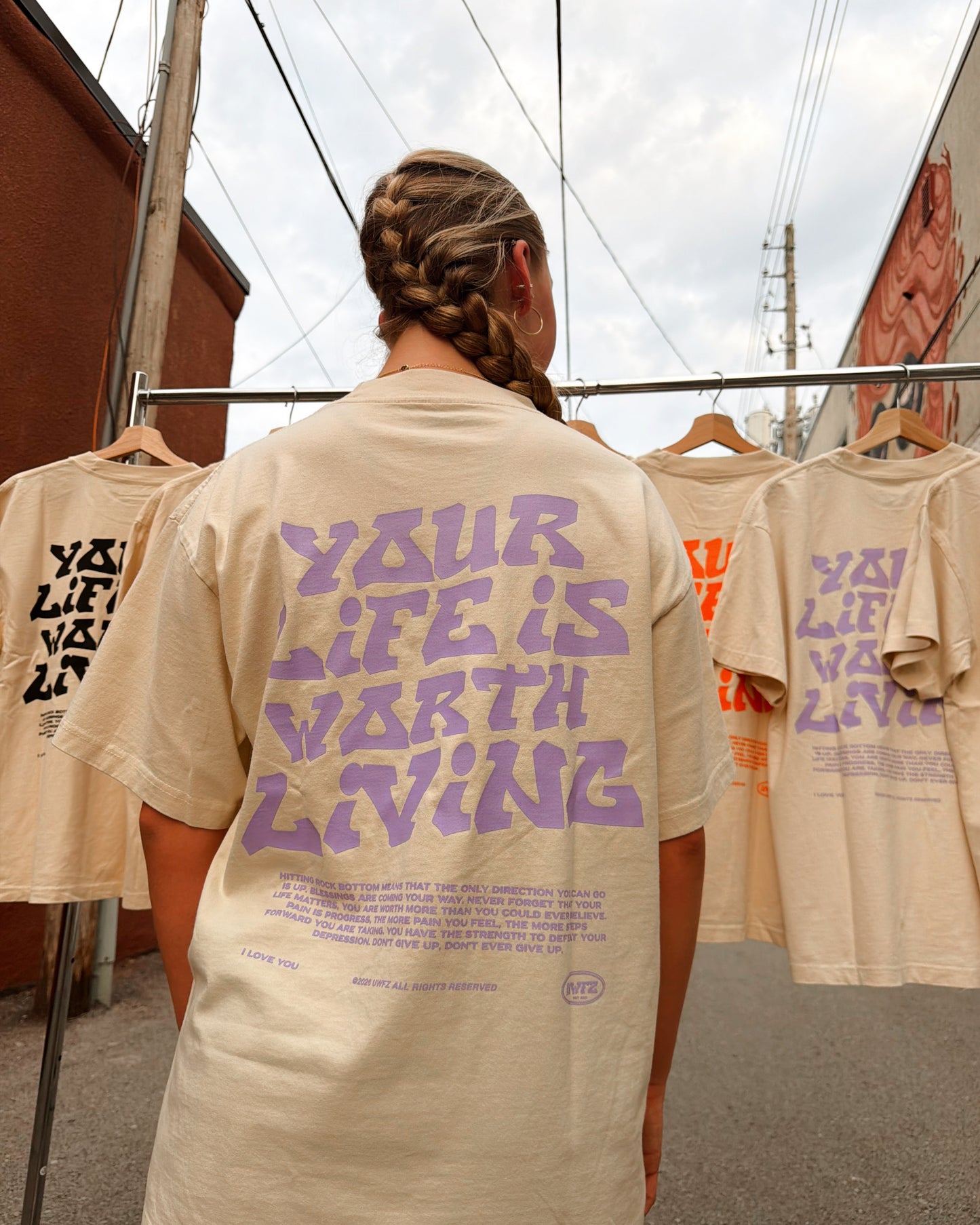 Cream + Lavender "Your Life is Worth Living" T-Shirt