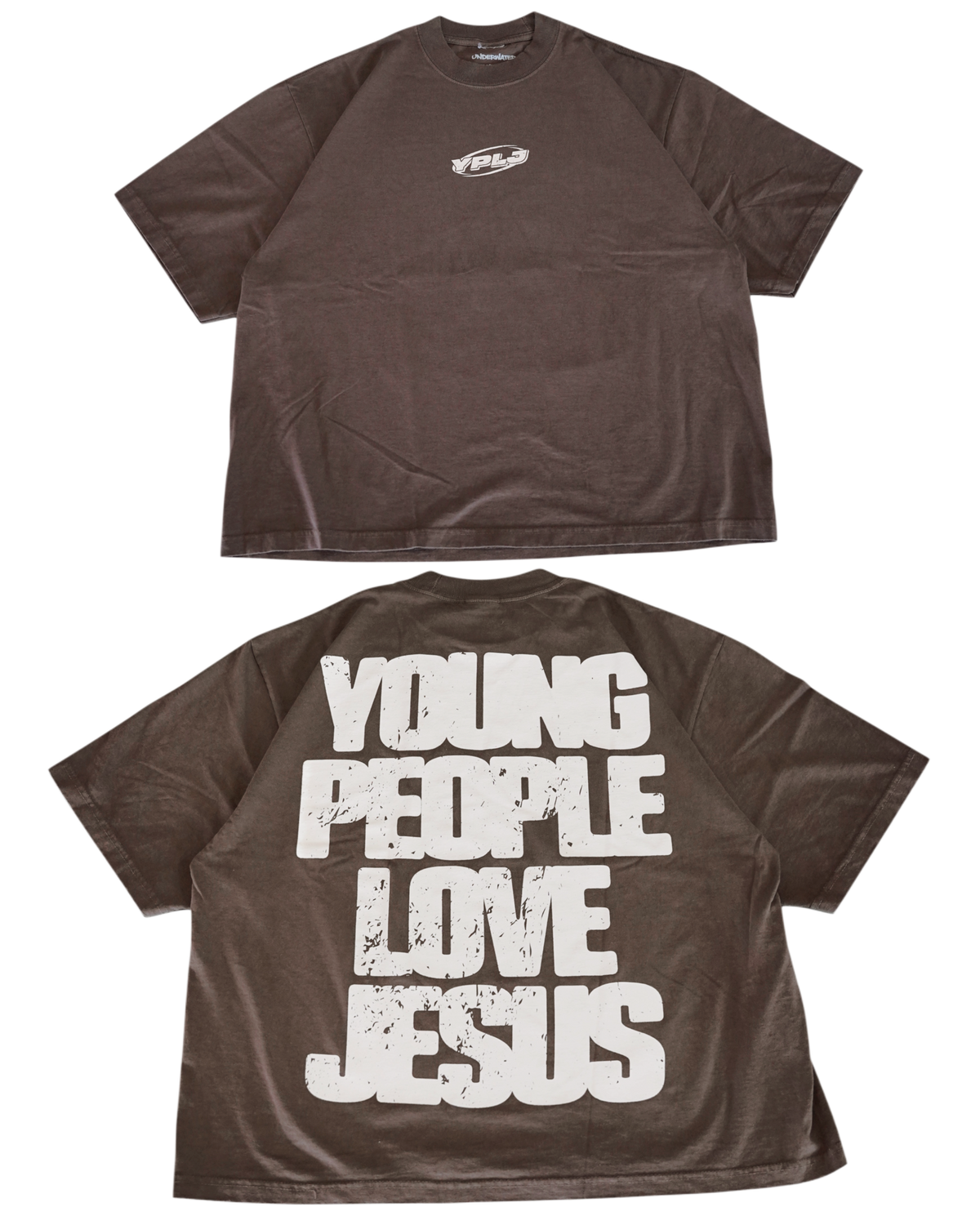 Brown + Cream "YOUNG PEOPLE LOVE JESUS" Oversized T-Shirt