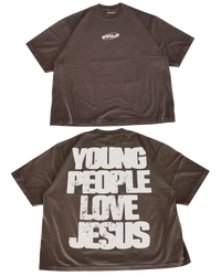 Brown + Cream "YOUNG PEOPLE LOVE JESUS" Oversized T-Shirt