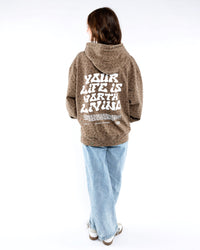 Brown Cheetah Print "YOUR LIFE IS WORTH LIVING" Hoodie (100% Cotton)
