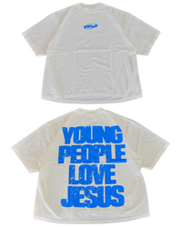 Cream + Blue "YOUNG PEOPLE LOVE JESUS" Oversized T-Shirt