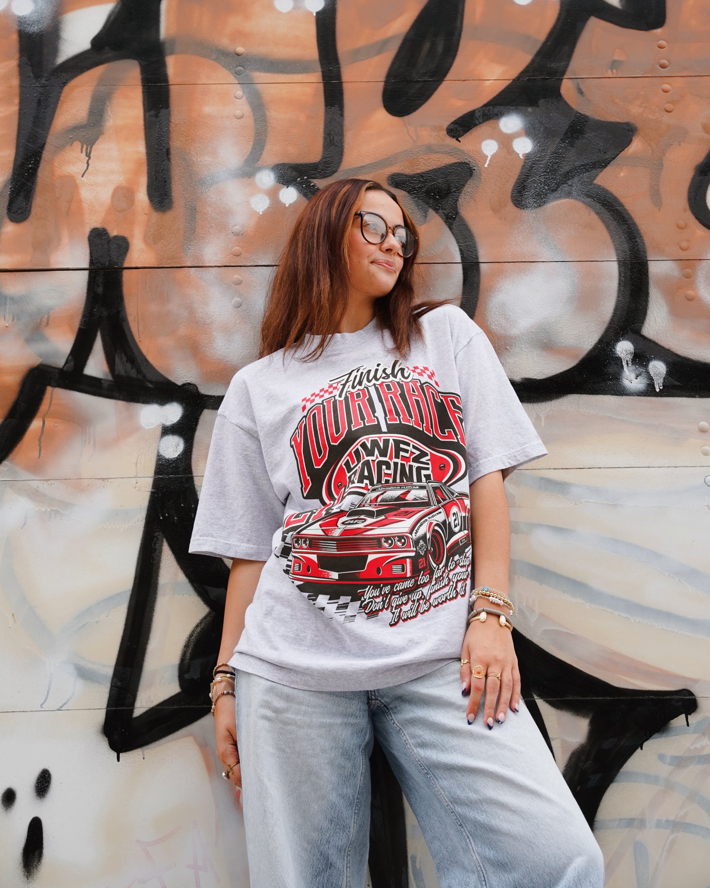 Ash Grey + Red “FINISH YOUR RACE" T-Shirt