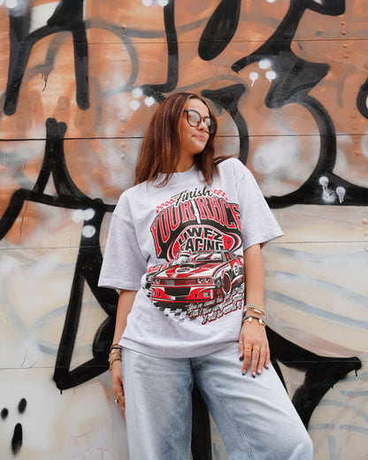 Ash Grey + Red “FINISH YOUR RACE" T-Shirt
