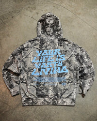 Camo + Powder Blue "YOUR LIFE IS WORTH LIVING" Hoodie (100% Cotton)