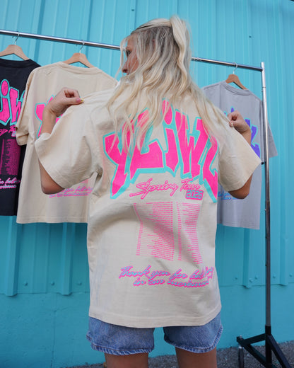 Pink + Teal on Cream YLIWL "Spring Tour 2026" T-Shirt