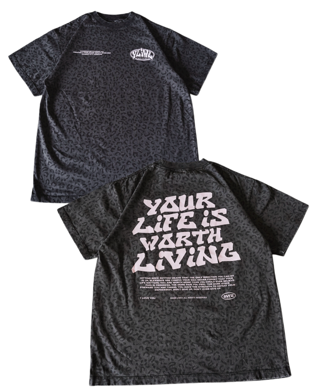 Vintage Black Cheetah + Pastel Pink Print "Your Life is Worth Living" Heavy Weight T-Shirt