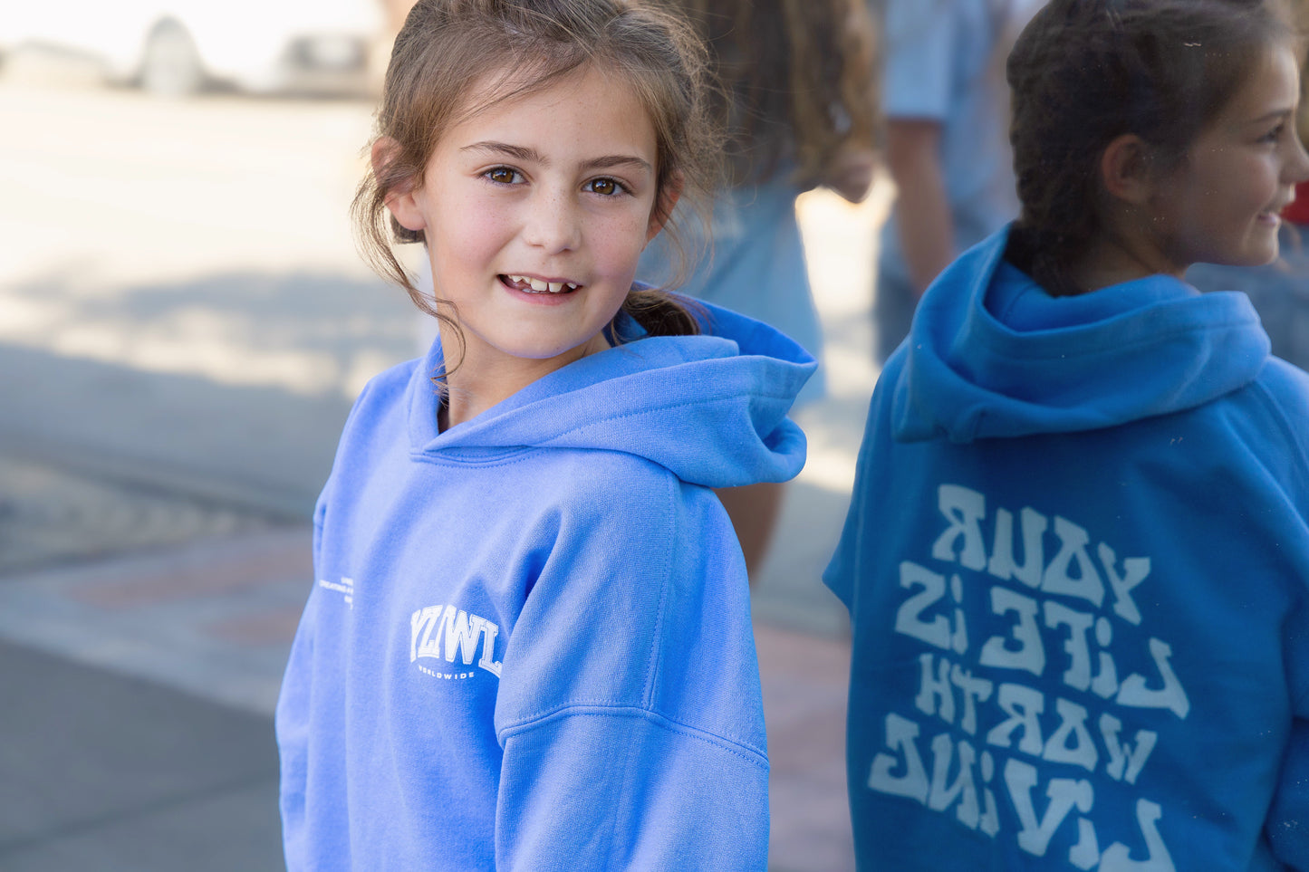 Blue + White "Your Life is Worth Living" YOUTH Hoodie