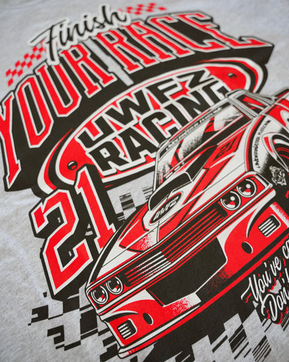 Ash Grey + Red “FINISH YOUR RACE" T-Shirt