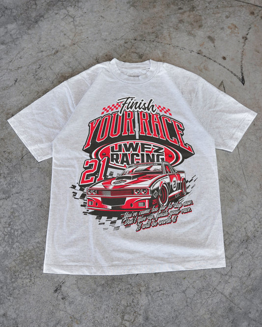 Ash Grey + Red “FINISH YOUR RACE" T-Shirt