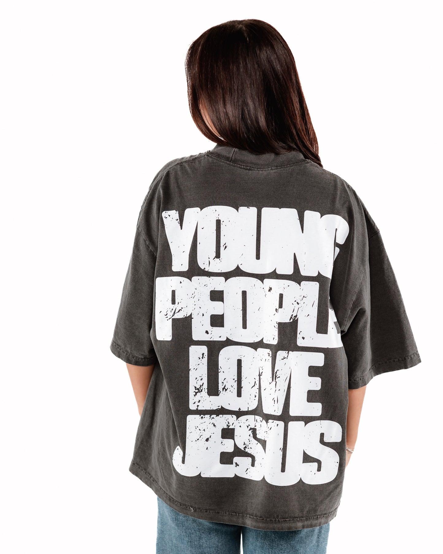 Vintage Black + White "YOUNG PEOPLE LOVE JESUS" Oversized T-Shirt