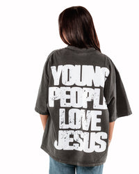 Vintage Black + White "YOUNG PEOPLE LOVE JESUS" Oversized T-Shirt
