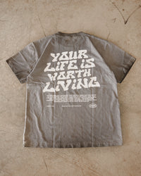 Black Oil Wash "Your Life is Worth Living" T-Shirt