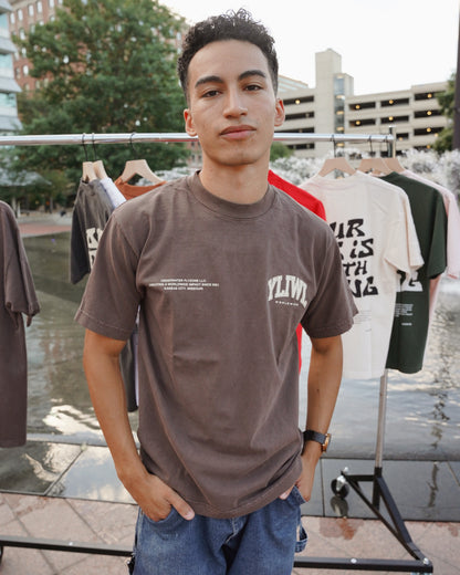 Vintage Brown + Cream "YOUR LIFE IS WORTH LIVING" Heavy Weight T-Shirt