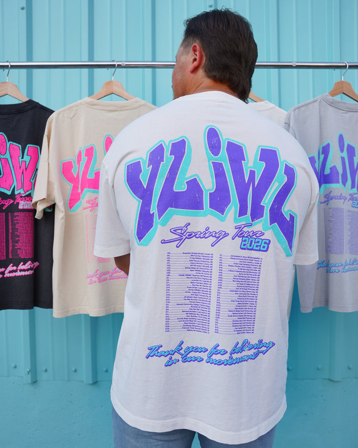 Purple + Teal on White YLIWL "Spring Tour 2026" T-Shirt