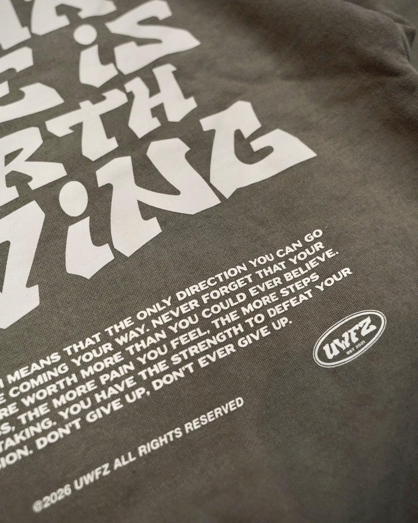 Faded Brown +.Tan Print "YOUR LIFE IS WORTH LIVING" Crewneck