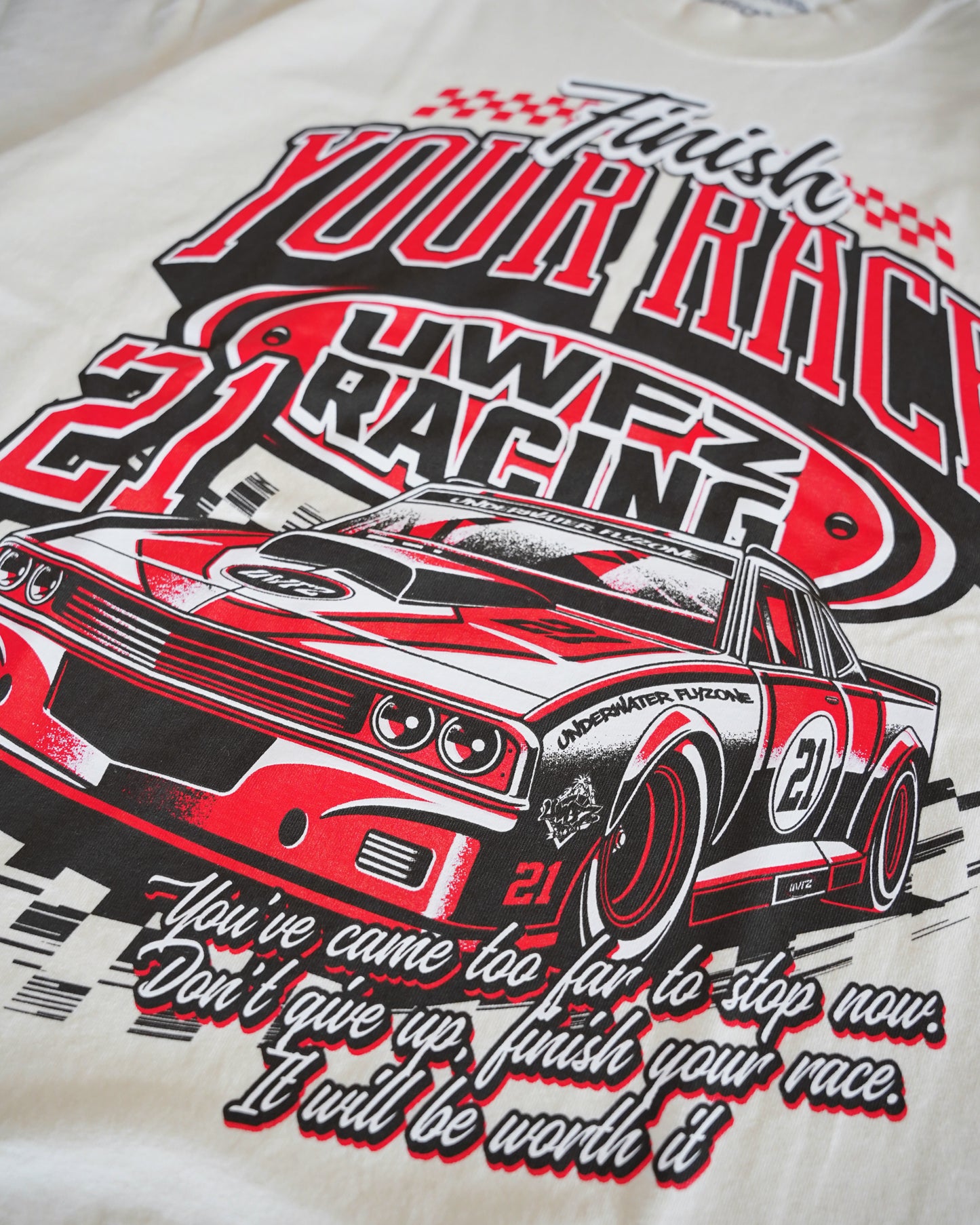 Cream + Red "FINISH YOUR RACE" Oversized T-Shirt