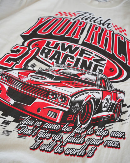 Cream + Red "FINISH YOUR RACE" Oversized T-Shirt