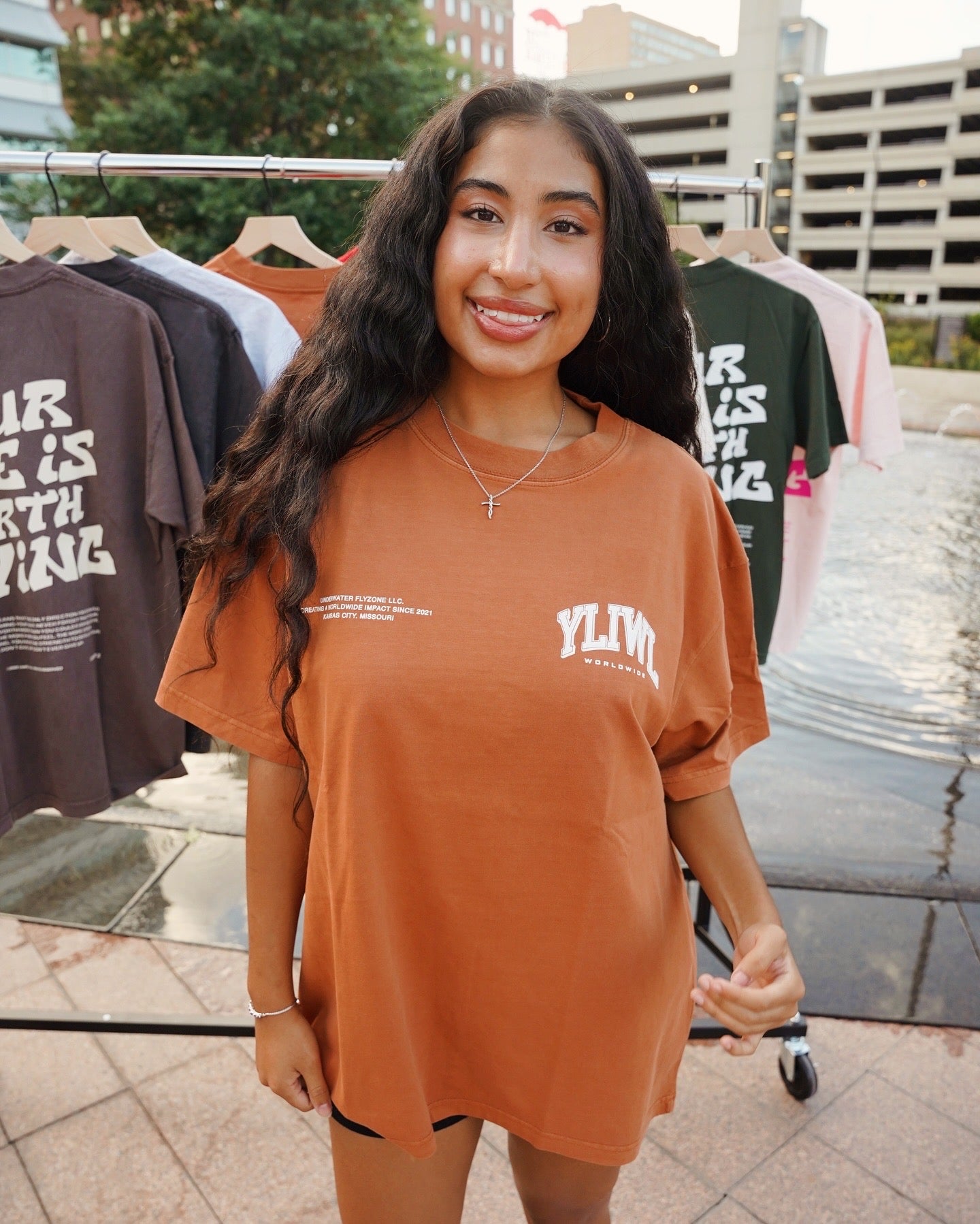 Burnt Orange + White "YOUR LIFE IS WORTH LIVING" Heavy Weight T-Shirt