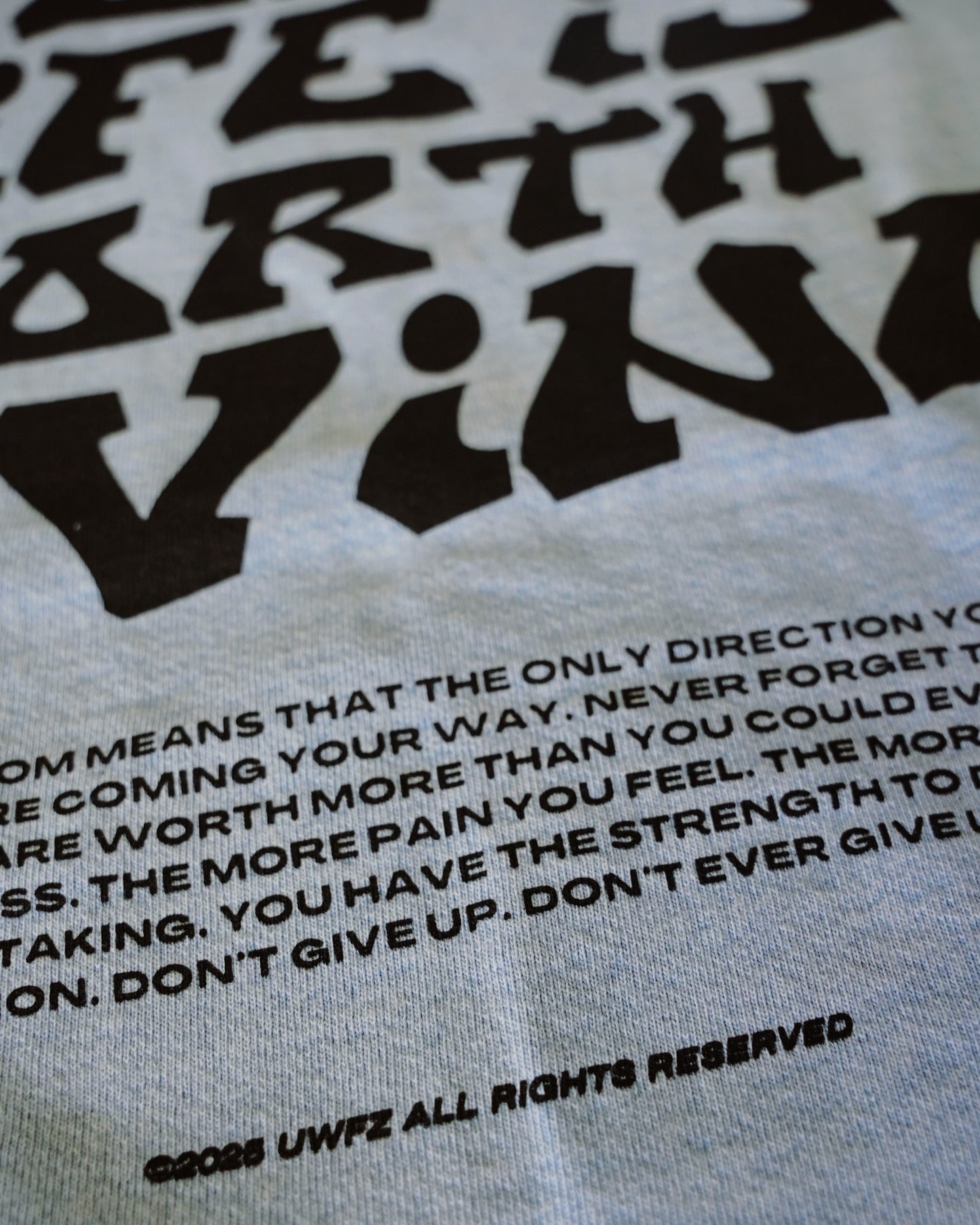 Black + Arctic Blue "YOUR LIFE IS WORTH LIVING" Hoodie (Collectors Edition)