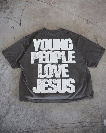Vintage Black + White "YOUNG PEOPLE LOVE JESUS" Oversized T-Shirt