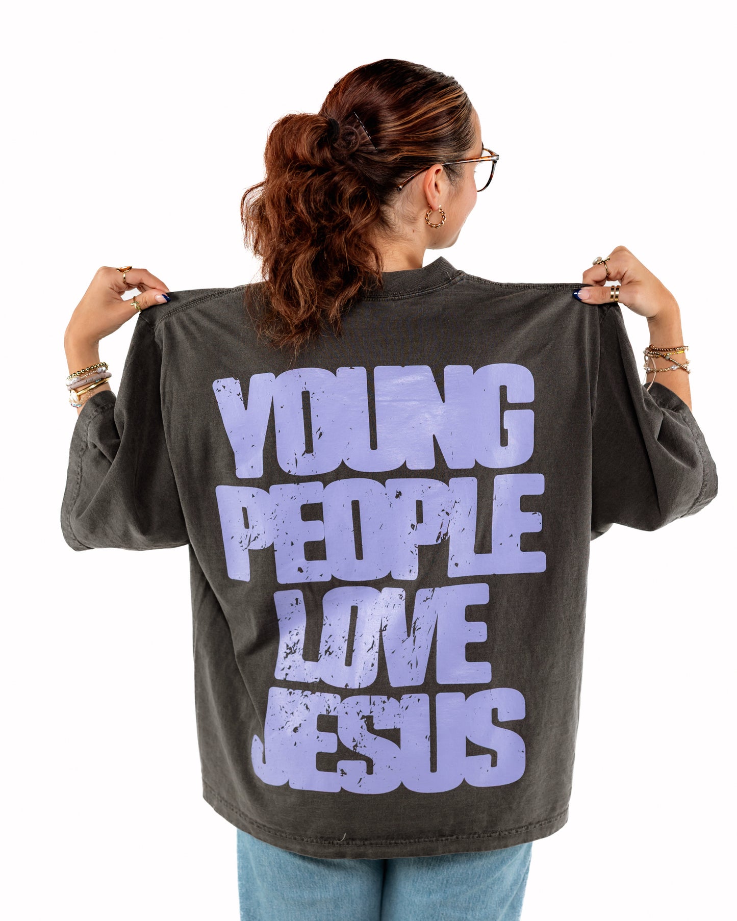 Vintage Black + Lavender "YOUNG PEOPLE LOVE JESUS" Oversized T-Shirt