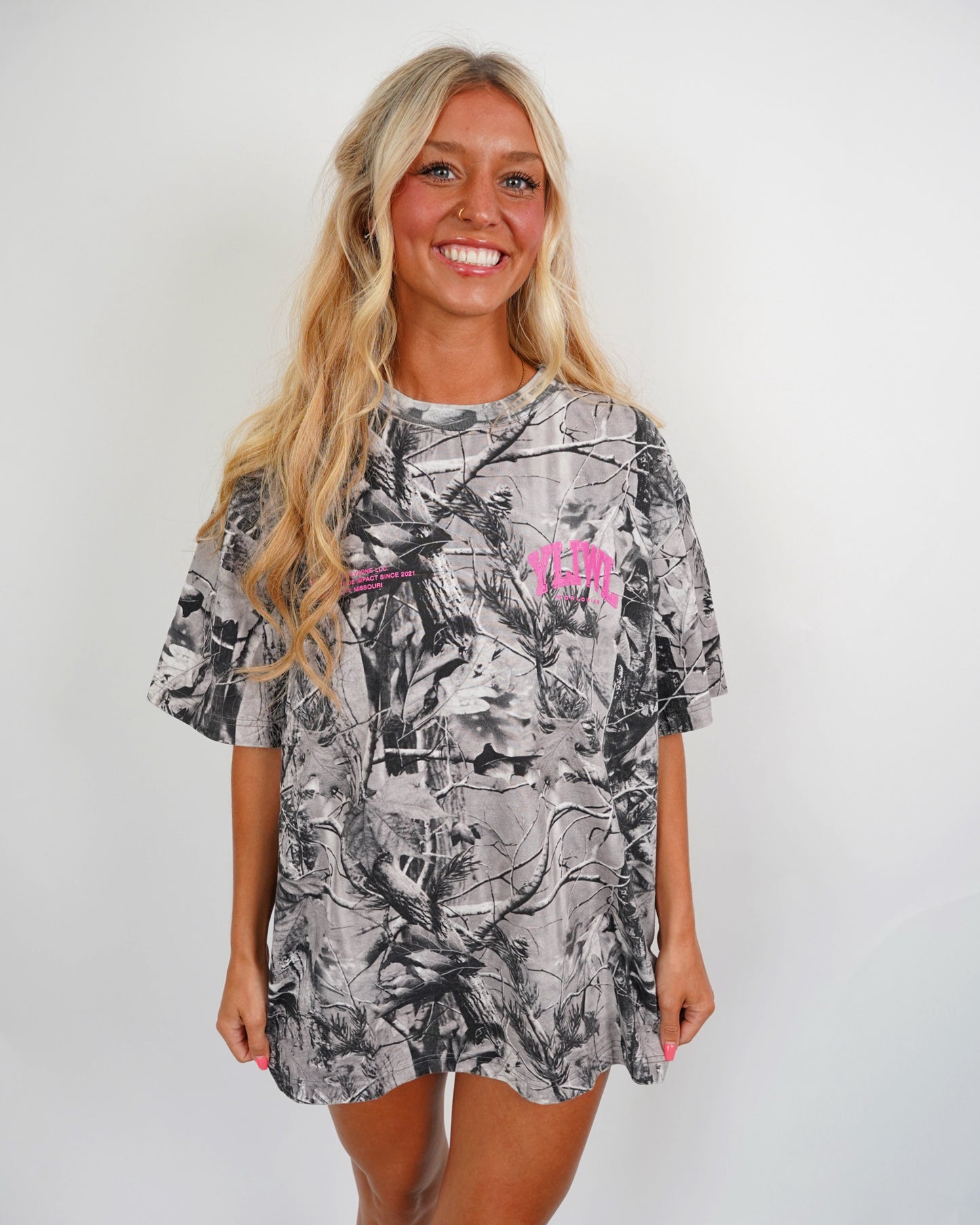 Pink + B&W Camo "Your Life is Worth Living" Heavy Weight T-Shirt