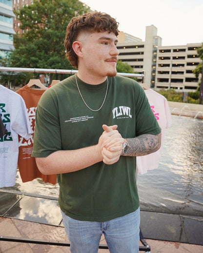 Forrest Green + White "YOUR LIFE IS WORTH LIVING" Heavy Weight T-Shirt
