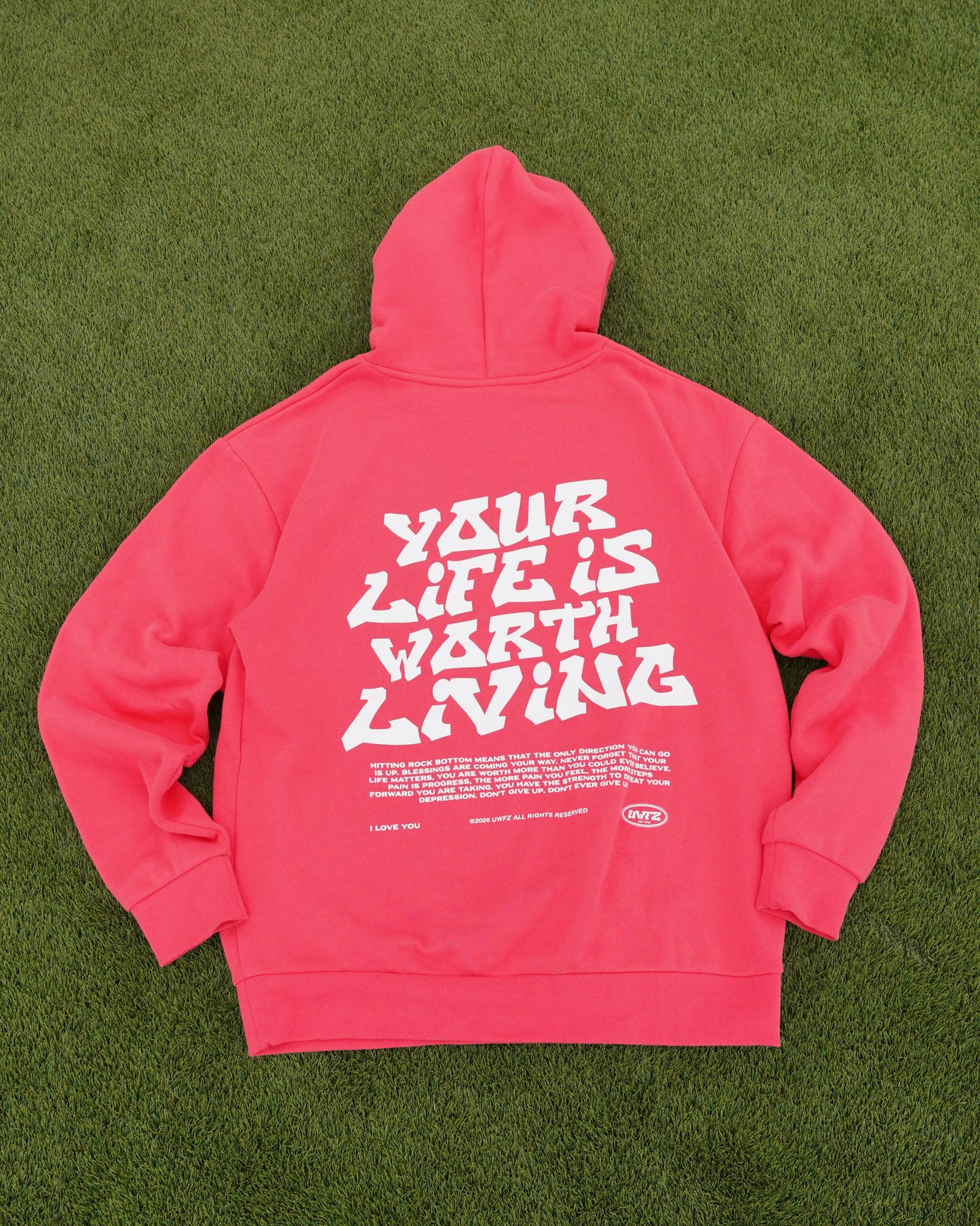 Watermelon "YOUR LIFE IS WORTH LIVING" Hoodie (Mid-Light Weight Hoodie)