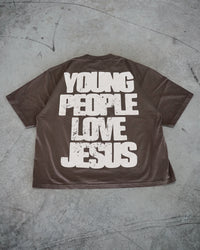 Brown + Cream "YOUNG PEOPLE LOVE JESUS" Oversized T-Shirt