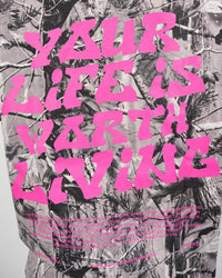 Pink + B&W Camo "Your Life is Worth Living" Heavy Weight T-Shirt