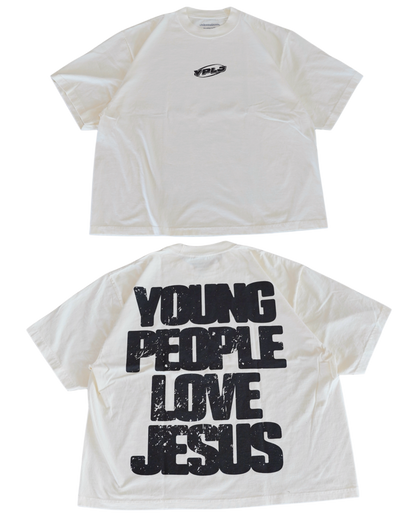 Cream + Black "YOUNG PEOPLE LOVE JESUS" Oversized T-Shirt