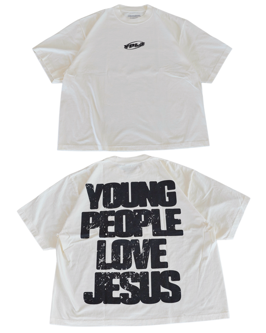 Cream + Black "YOUNG PEOPLE LOVE JESUS" Oversized T-Shirt